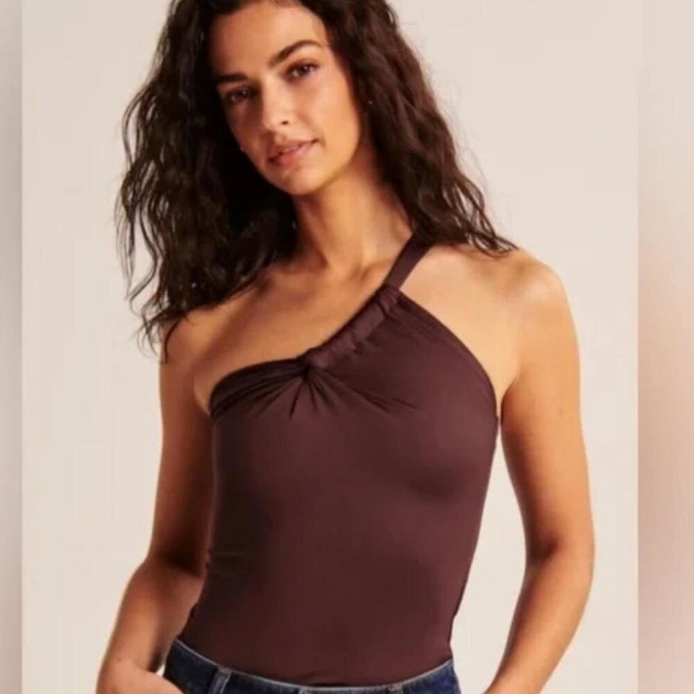 Brown one shoulder bodysuit #bodysuit
